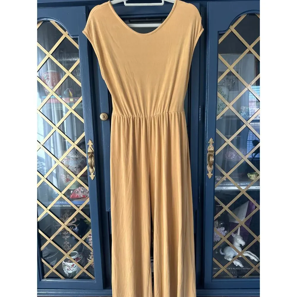 Free People Mustard Yellow Tie Front Back Wide Leg Jumpsuit XS
